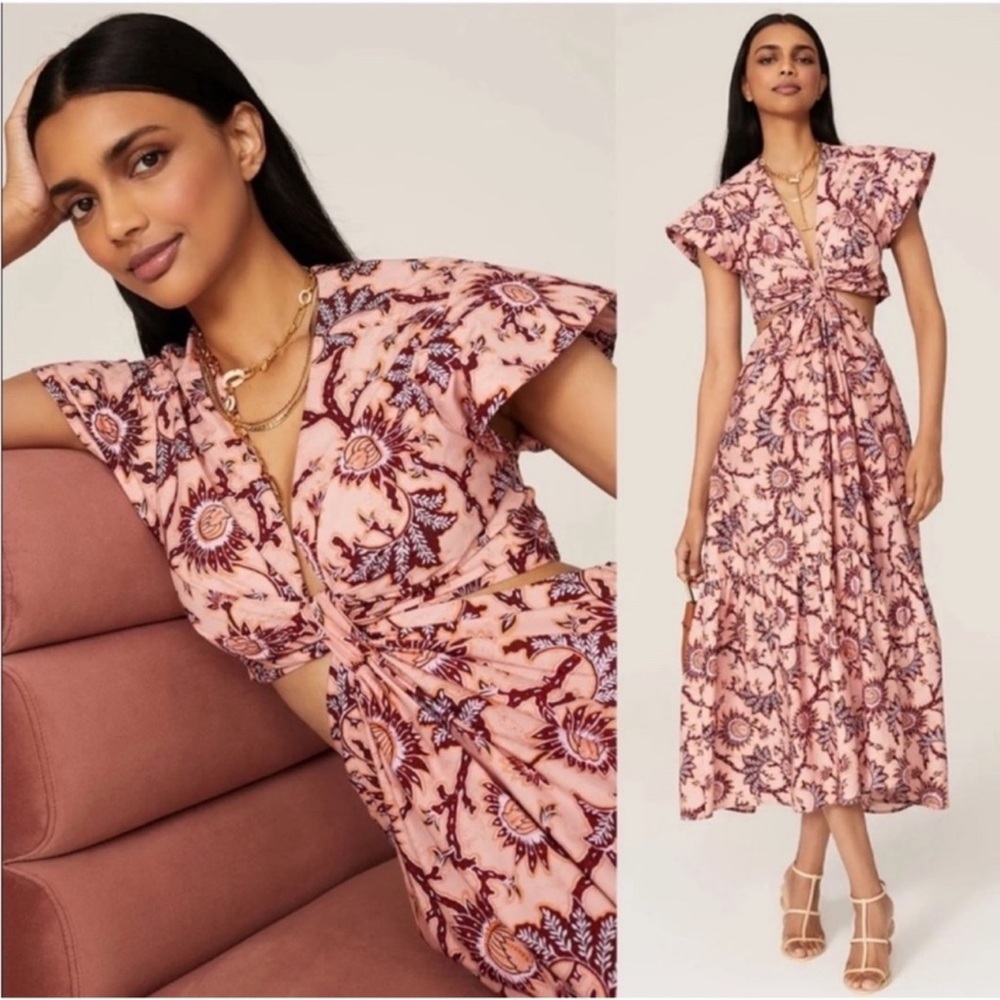 A.L.C. Alexandria Cotton Dress Salmon Red Floral Carlinal Print in Size 6 - Picture 4 of 13